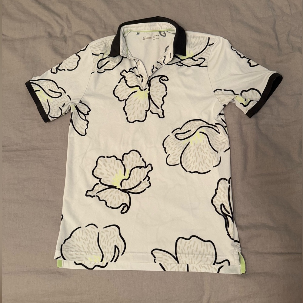 Under Armour Black and White Floral Polo Shirt